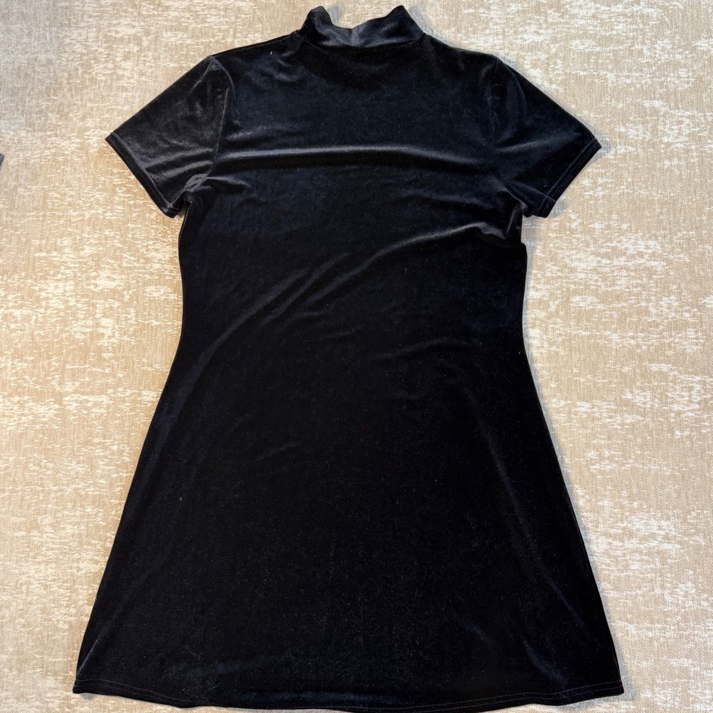 Hunt Club Womens Black Velvet Mock Neck Short Sleeve Mini Dress Size 10